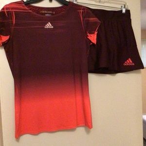 Adidas tennis skirt and top, red ombré, medium